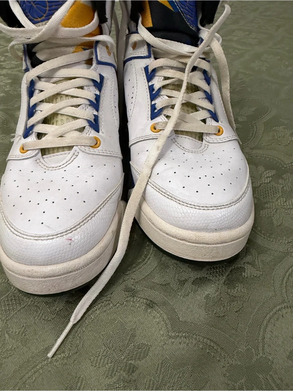 Nike air Jordan sixty White Sneakers with Blue & Yellow Accents size 6.5Y